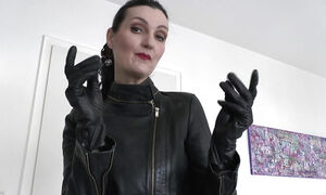 Sniffing Squeaky Leather Gloves, Hand Over Mouth Lady Victoria Valente Jerk off Instructions for Small Cocks