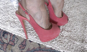 Sling Back High Heels, Nylon Legs Show, Dangling Shoes, Shoe Play