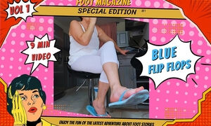 Mature MILF Feet in Blue Flip Flops